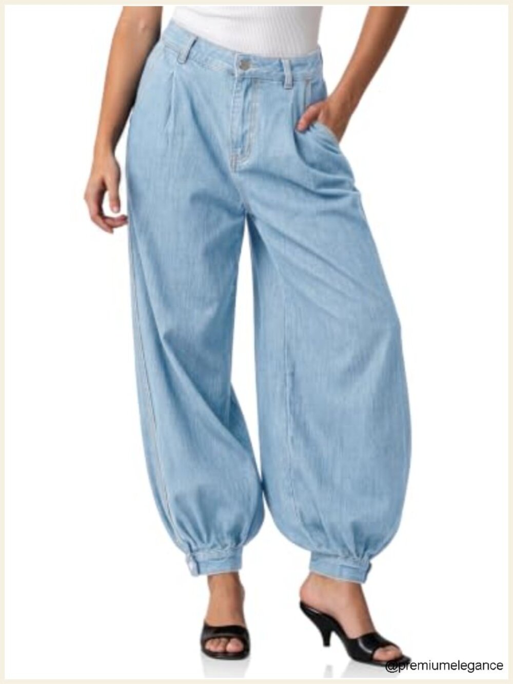 High Rise Wide Leg Baggy Balloon Jeans with Deep Pockets